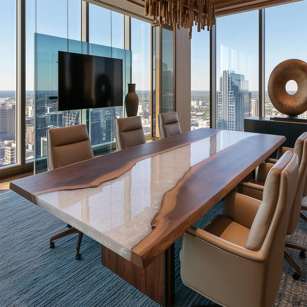 Black Walnut Pearl White River Epoxy Conference Table | CCT13