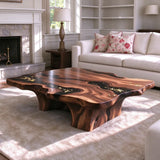 UTT Custom Black Walnut Black Accented with Gold Leafs Epoxy Resin Coffee Table | URT67