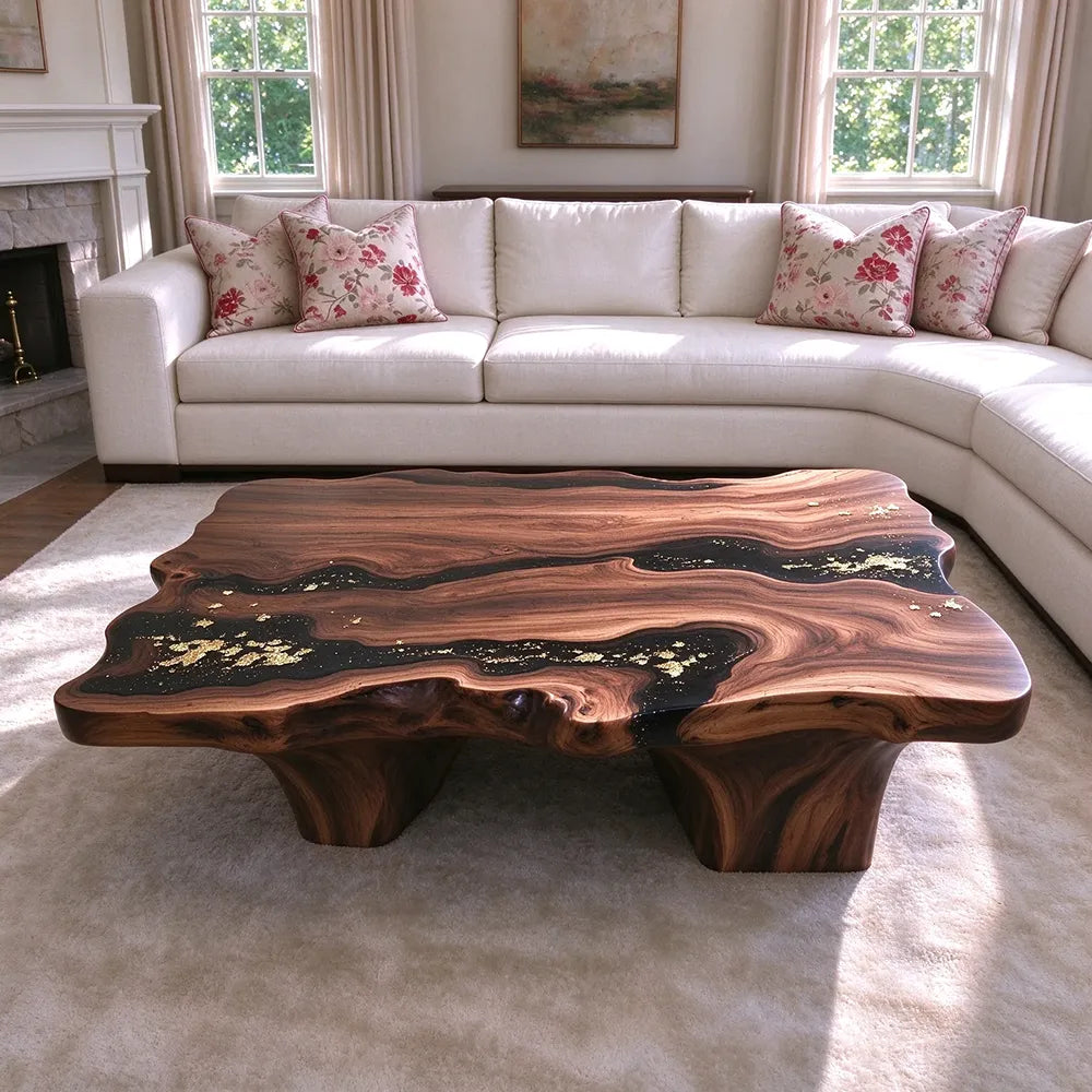 UTT Custom Live Edge Black Walnut Black Epoxy Resin Coffee Table | URT67