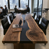 Live Edge Black Walnut Black Epoxy Resin Office Workshop Conference Table