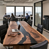 Live Edge Black Walnut Black Epoxy Resin Office Workshop Conference Table - CCT22