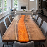 Custom Live Edge Black Walnut Orange River Epoxy Table 