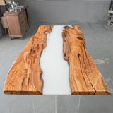 Live Edge Olive Wood Milk White River Epoxy Table