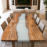 UTT Custom Live Edge Olive Wood Milk White River Epoxy Tabletop 