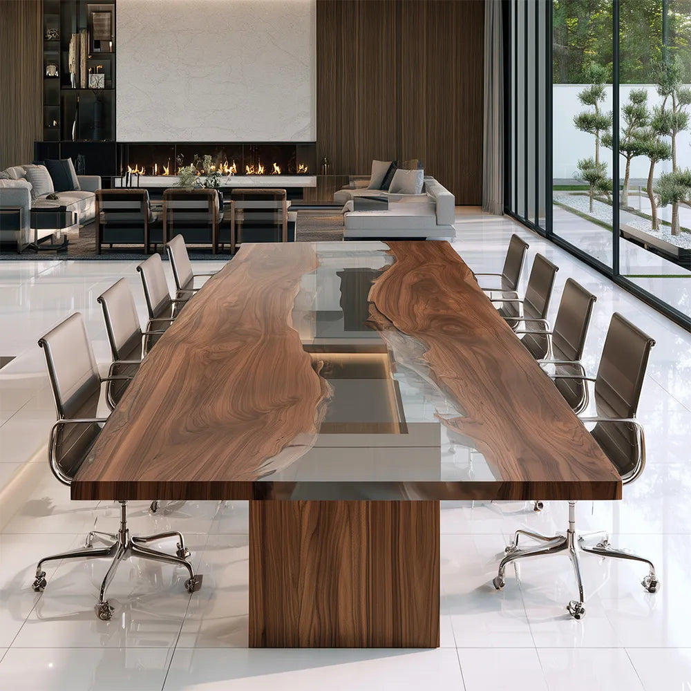 Live Edge Walnut Clear River Epoxy Conference Table - CCT19