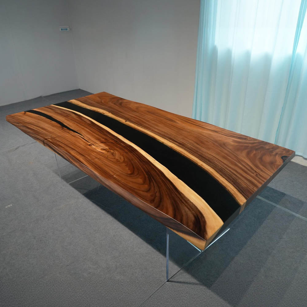 Walnut Wood Black River Epoxy Table UTT81