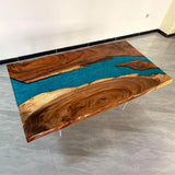 UTT Walnut Peacock Blue River Epoxy Table UTT98