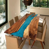 UTT Custom Live Edge Walnut Peacock Blue River Epoxy Table 