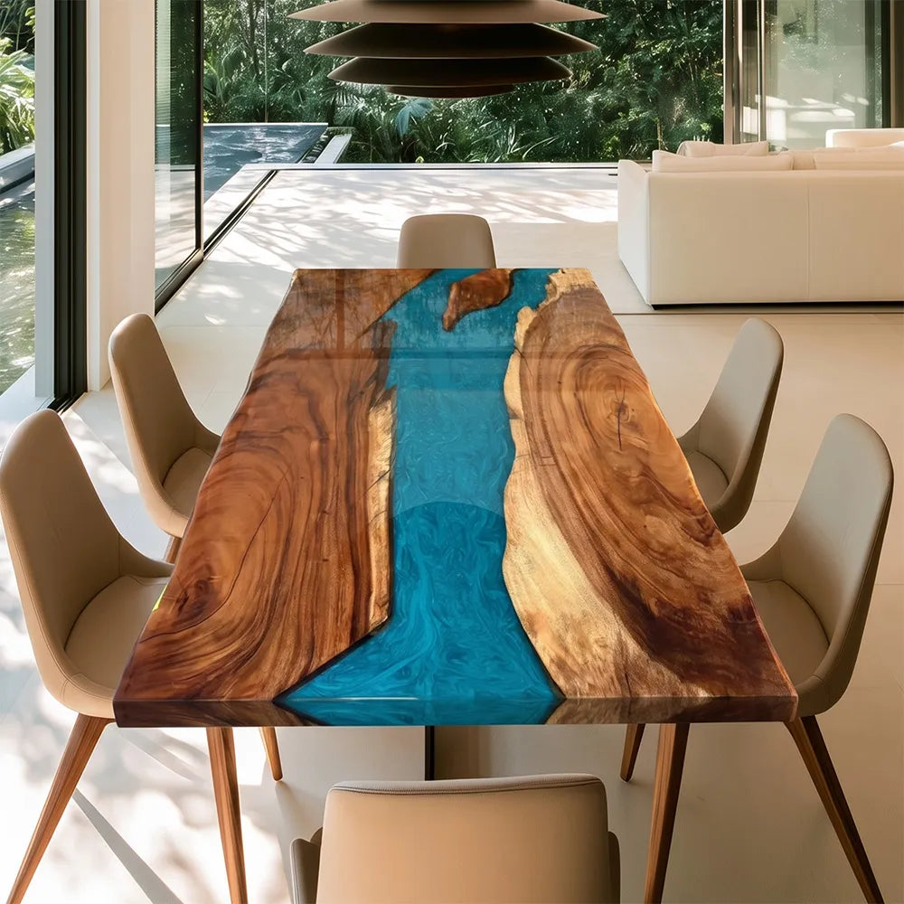 Live Edge Walnut Peacock Blue River Epoxy Table UTT98