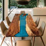 Live Edge Walnut Peacock Blue River Epoxy Table UTT98