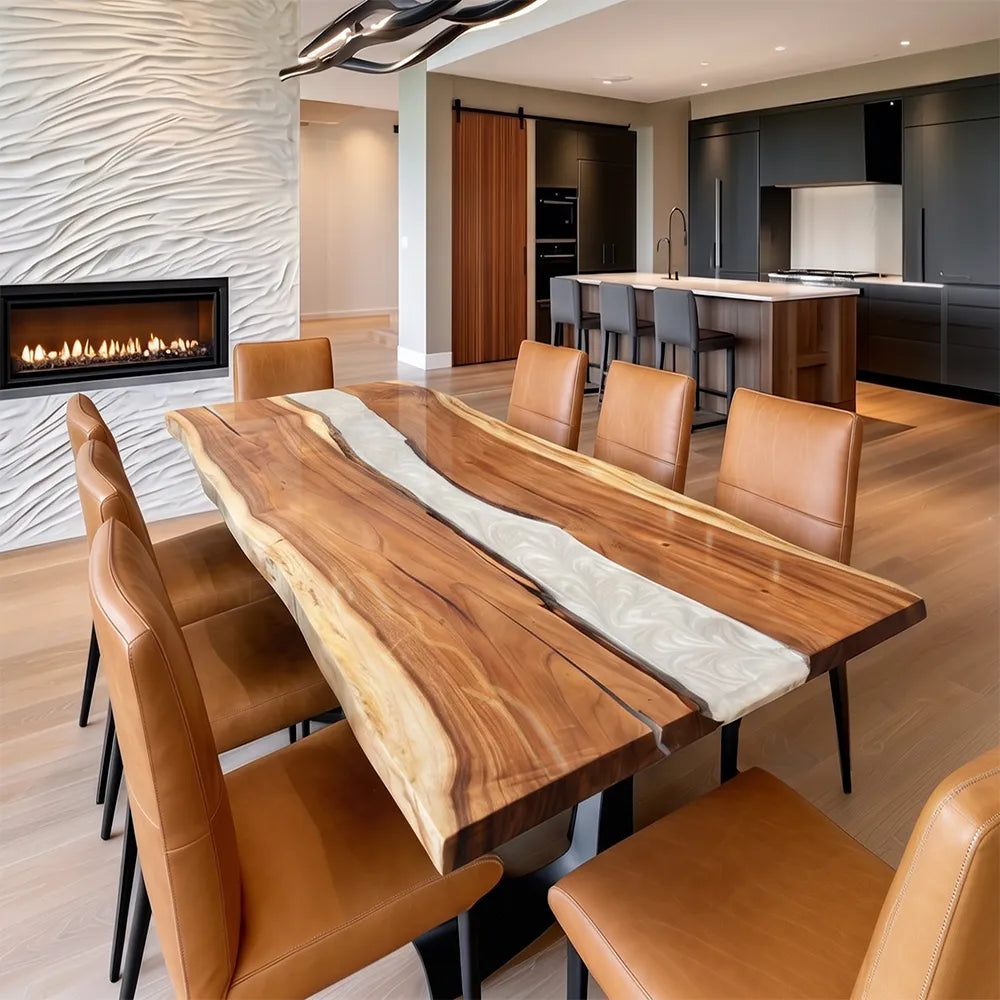 Custom Live Edge Walnut Pearlwhite Resin Epoxy Table