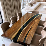 Custom Live Edge Walnut Wood Black River Epoxy Table UTT81
