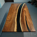UTT Custom Walnut Wood Black River Epoxy Table