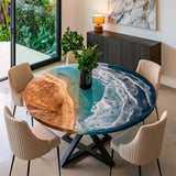 Ocean Wave Round Ash Wood Epoxy Table | URT66