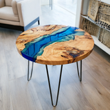 UTT Custom Olive Blue Clear Round Epoxy Table in California