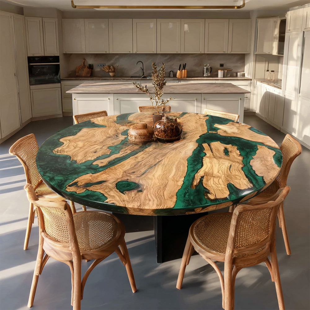 UTT Custom Olive Green Round Epoxy Table 