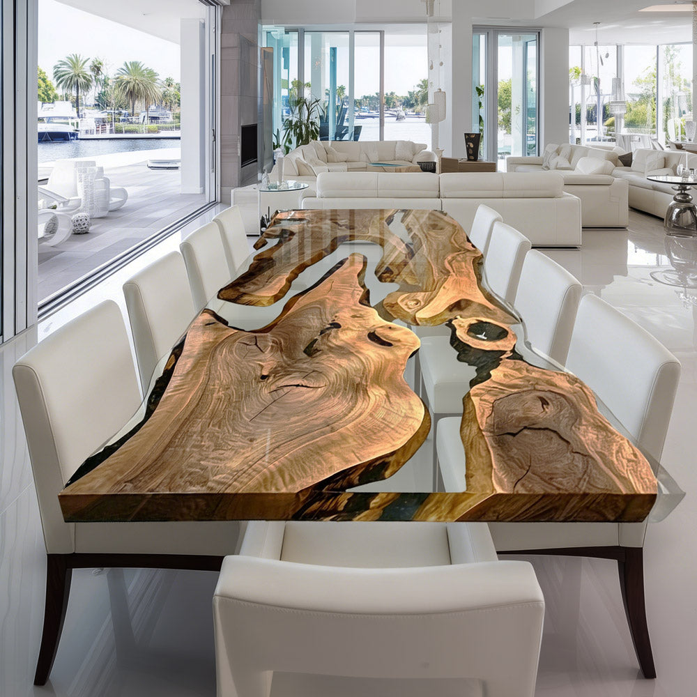 Olive Live Edge Clear Resin Epoxy Table UTT72