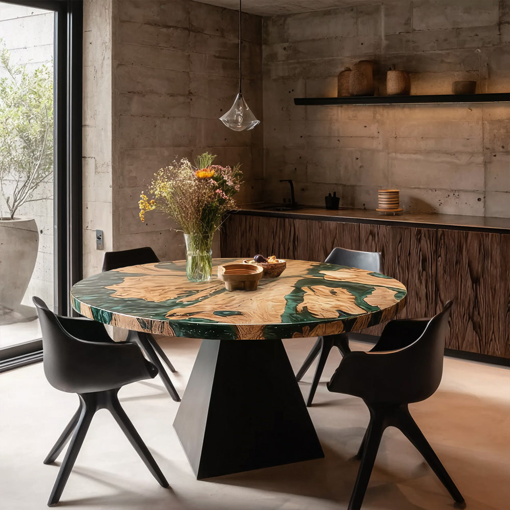 Olive Green Round Epoxy Table