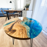 UTT Olive Blue Clear Round Epoxy Table in California