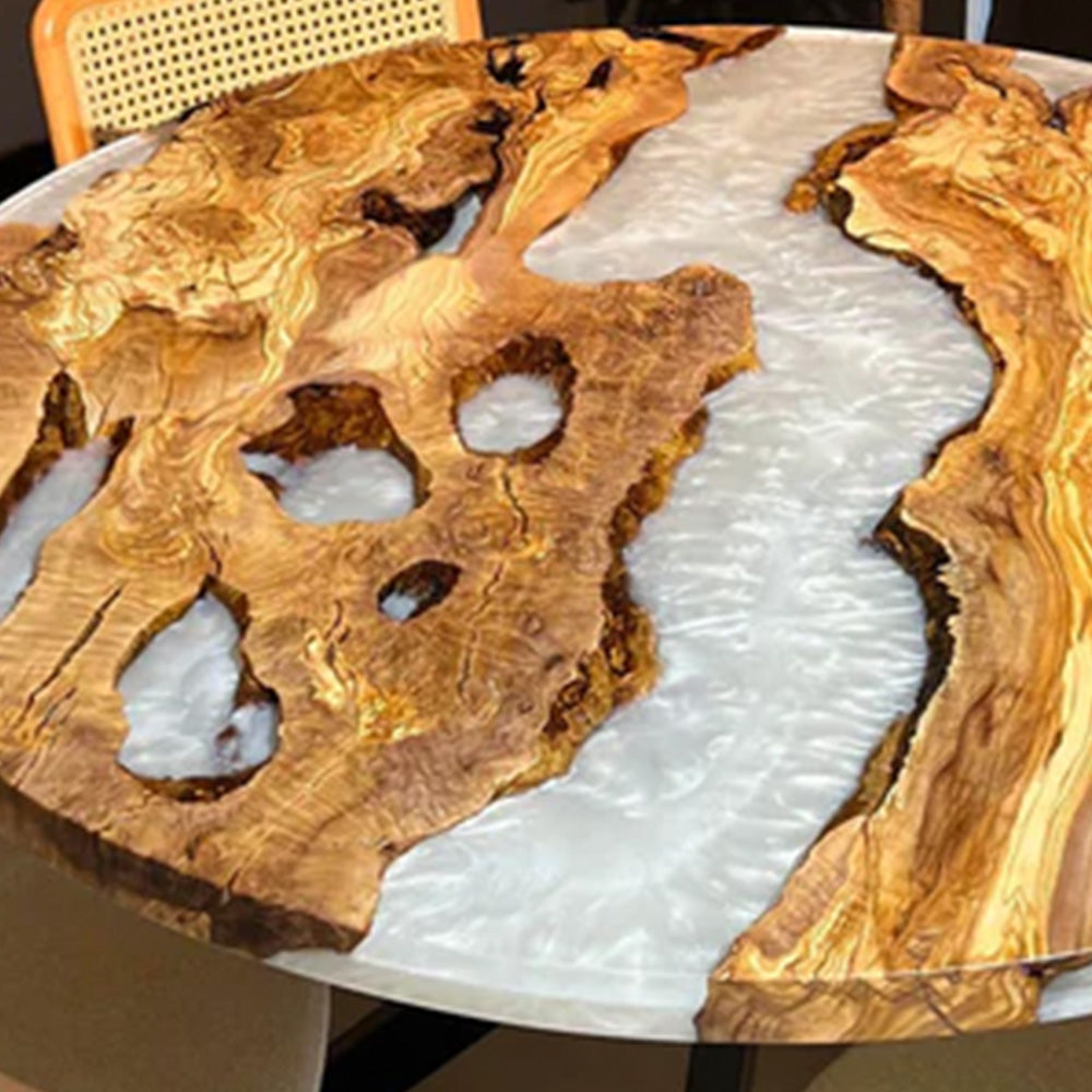 Custom Olive Silver Round Resin Epoxy Table in Texas