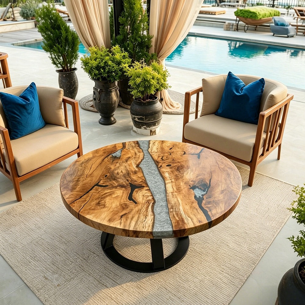 Olive Silver River Round Epoxy Table