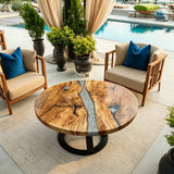 Olive Silver River Round Epoxy Table
