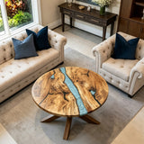 UTT Custom Olive Silver River Round Epoxy Table