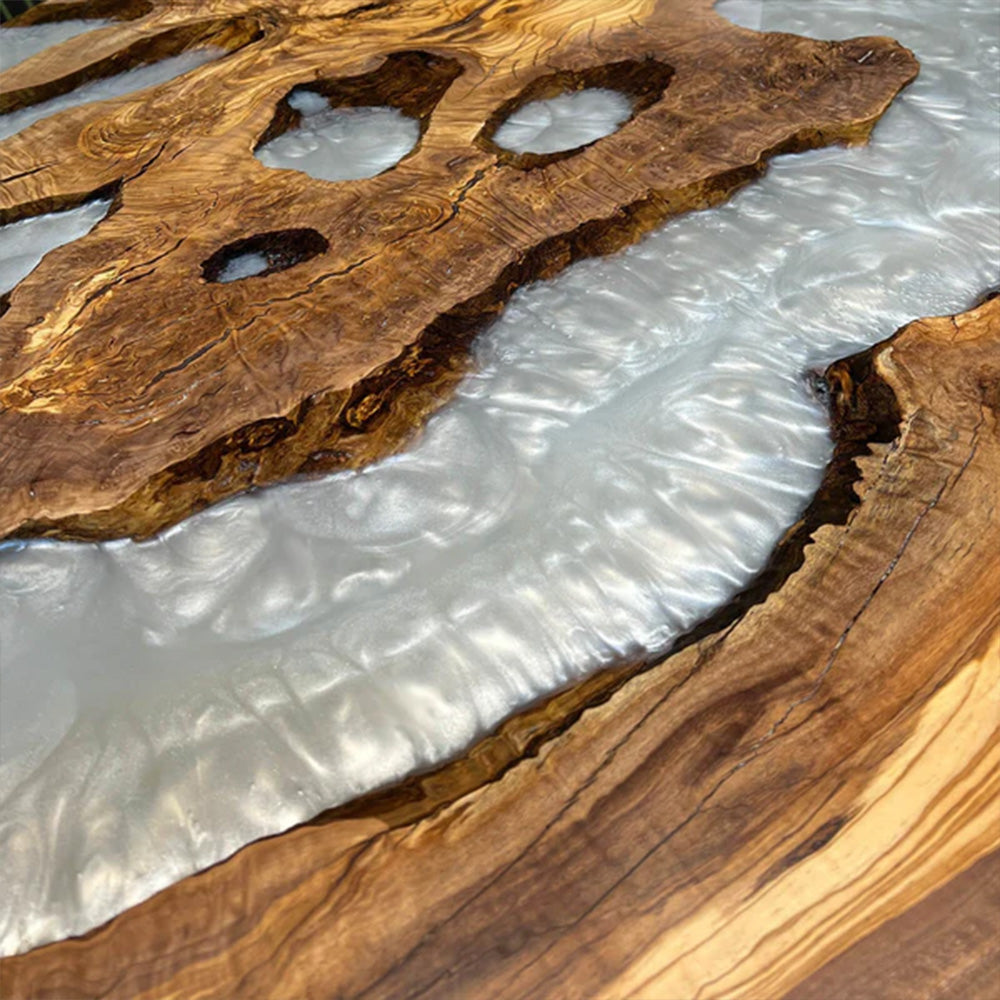 Custom Olive Silver Round Resin Epoxy Table in Texas