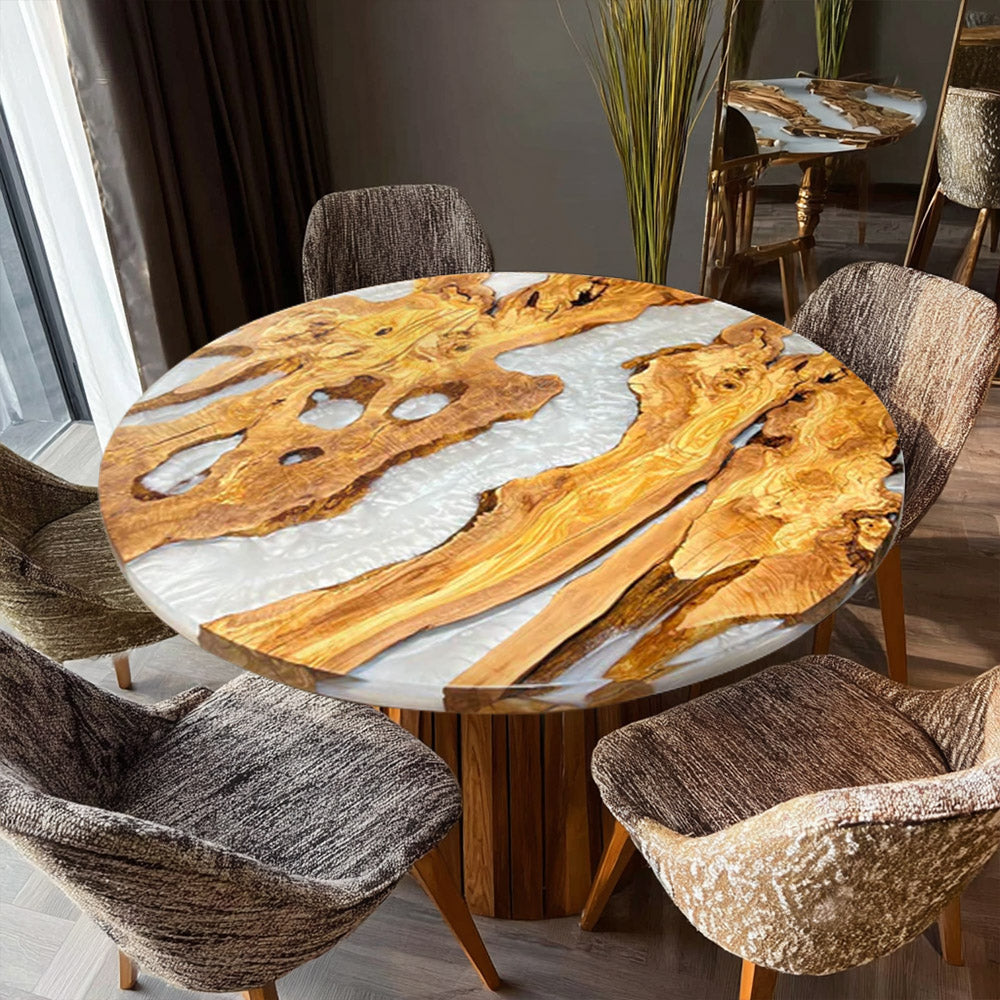 UTT Custom Olive Silver Round Resin Epoxy Table in Texas
