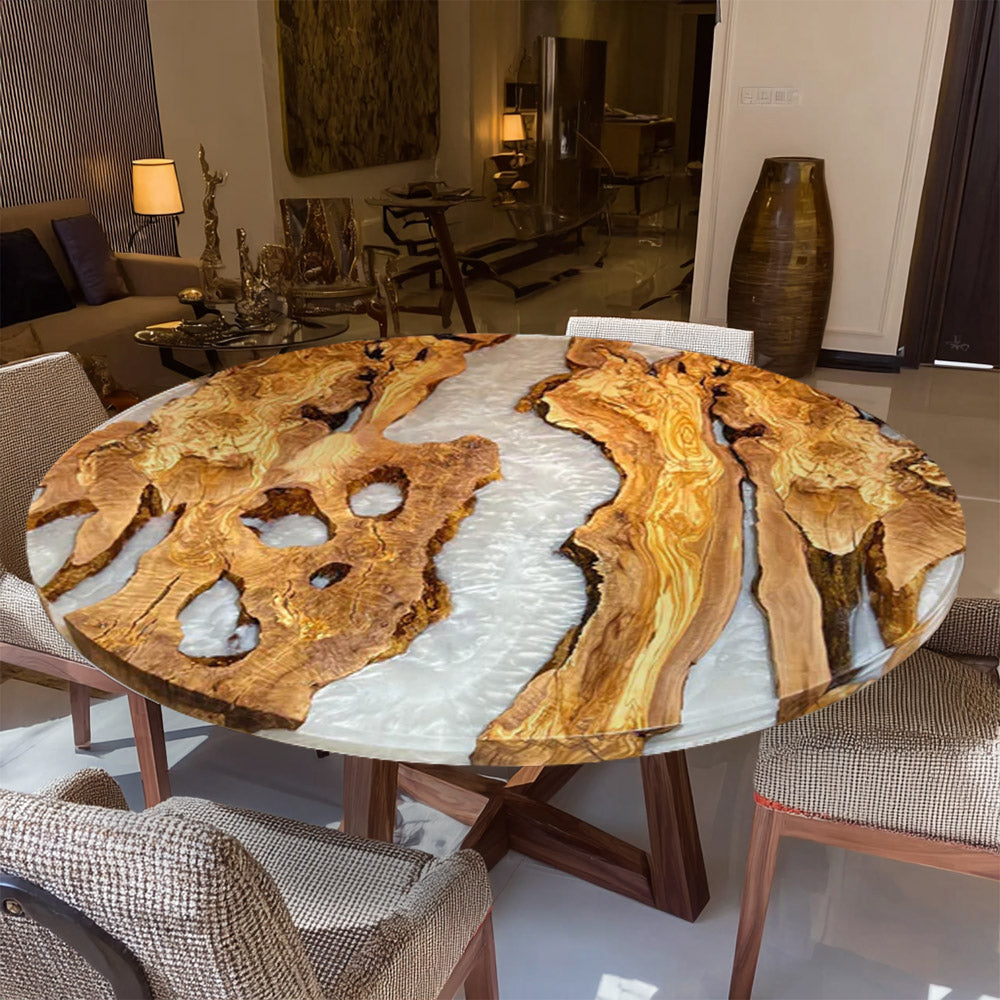 Olive Silver Round Resin Epoxy Table in Texas