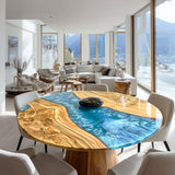 Olive Sky Blue River Round Dining Epoxy Table URT52