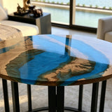 Custom Olive Wood & Ocean Wave Epoxy Coffee Table