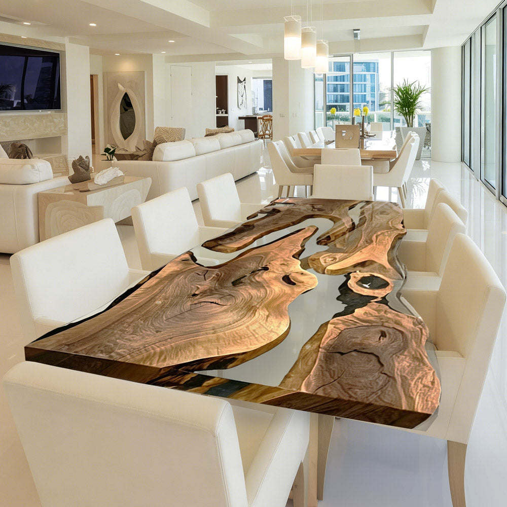 Olive Wood Live Edge Clear Resin Epoxy Table UTT72