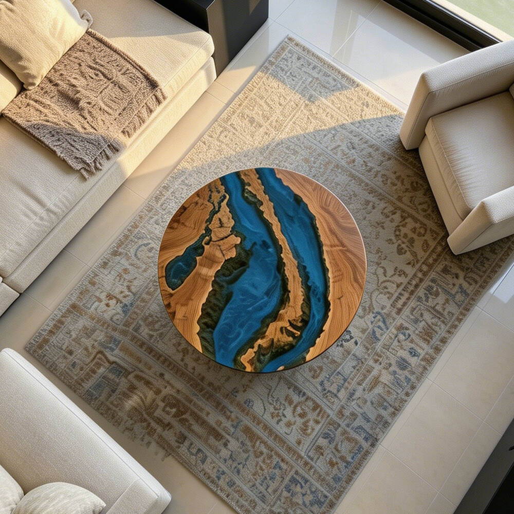 UTT Custom Olive Wood & Ocean Wave Coffee Epoxy Table URT57