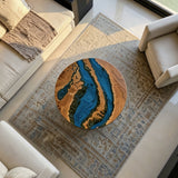 UTT Custom Olive Wood & Ocean Wave Coffee Epoxy Table URT57