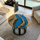 UTT Custom Olive Wood & Ocean Wave Resin Coffee Tables