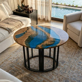 UTT Custom Olive Wood & Ocean Wave Resin Coffee Table 