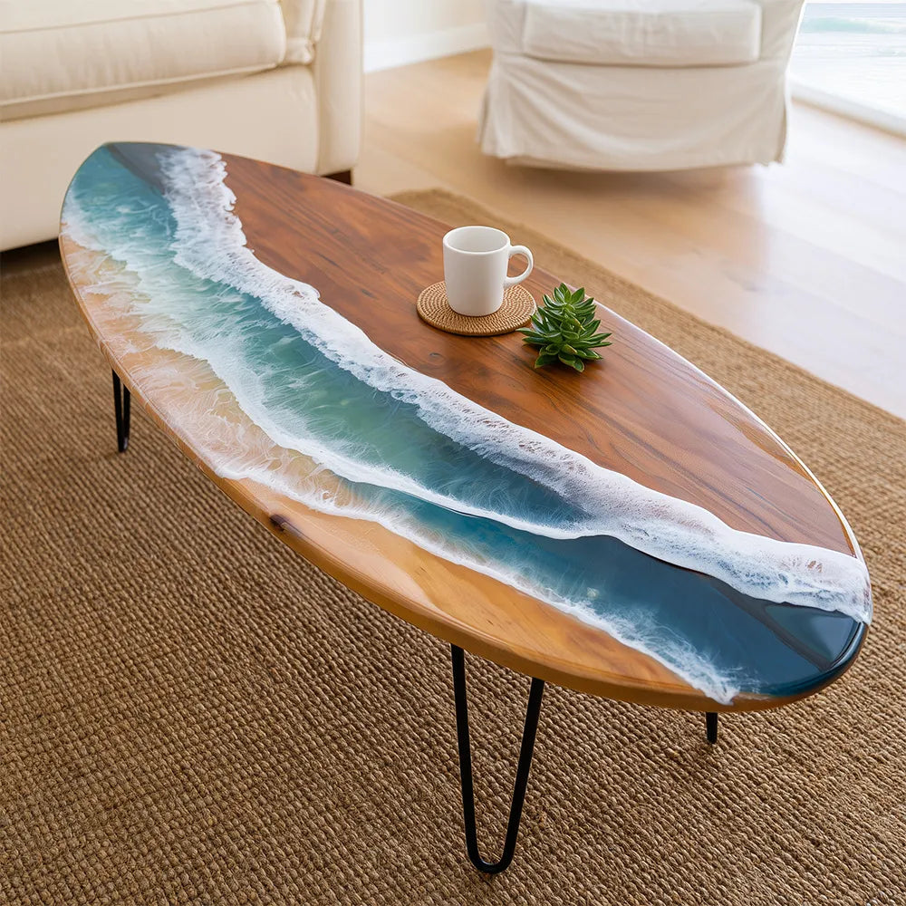 UTT Oval Walnut Ocean Wave Epoxy Resin Coffee Table | URT65