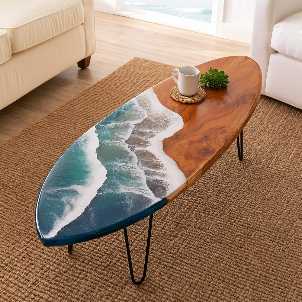 UTT Custom Oval Walnut Ocean Wave Epoxy Resin Coffee Table | URT65