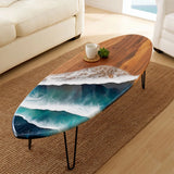 Custom Oval Walnut Ocean Wave Epoxy Resin Coffee Table | URT65