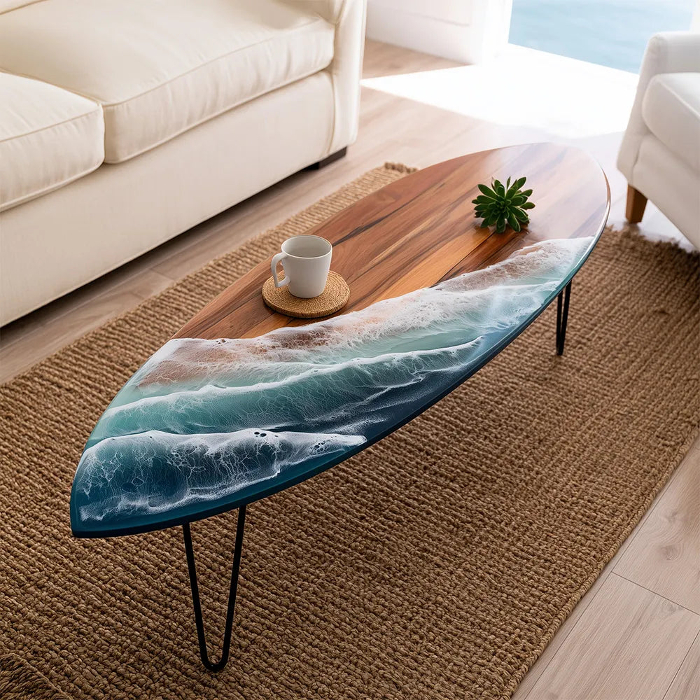 Oval Walnut Ocean Wave Epoxy Resin Coffee Table | URT65