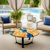Poplar Round Blue Wave Epoxy Table 