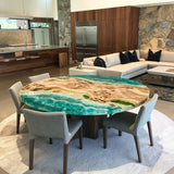 Custom Poplar Green Sea Wave Ocean Beach Round Epoxy Table 