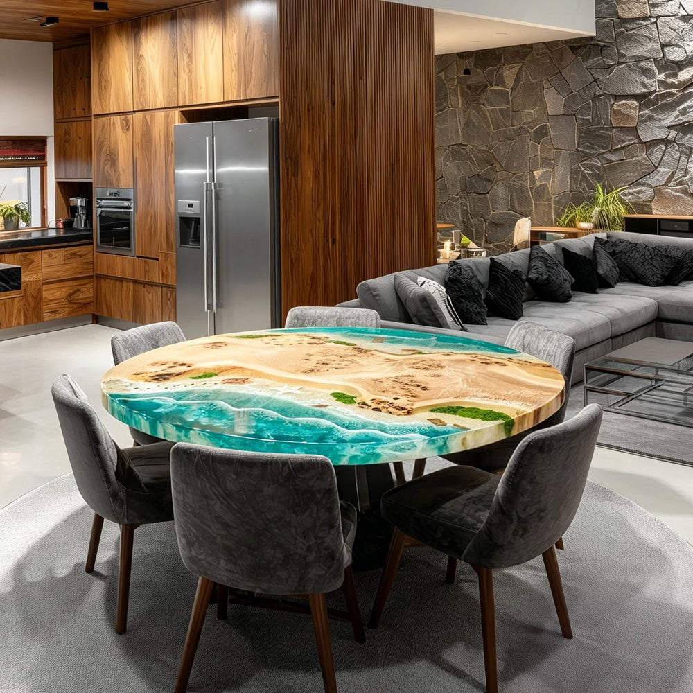 Poplar Green Sea Wave Ocean Beach Round Epoxy Table URT36
