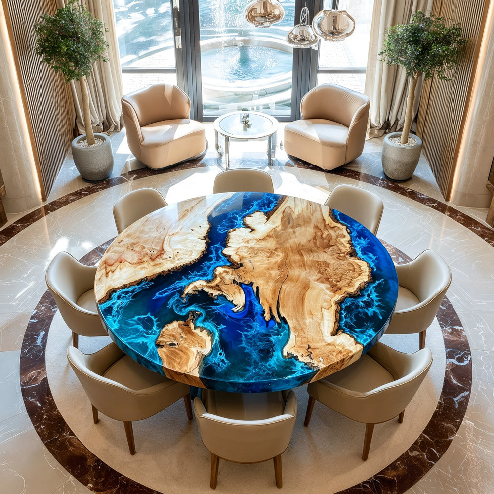 UTT Custom Poplar Wave Resin Round Epoxy Table URT39