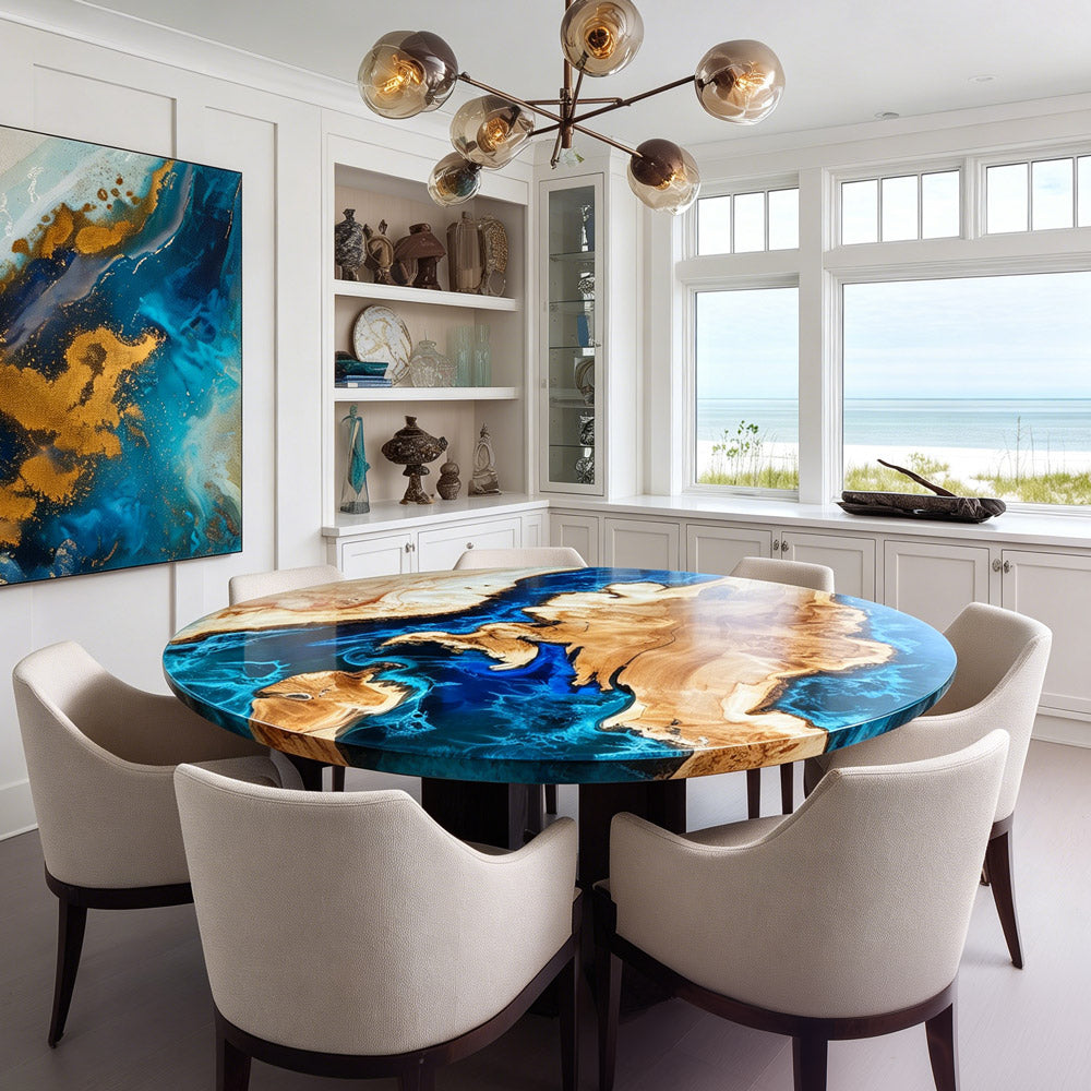 Poplar Ocean Wave Resin Round Epoxy Table