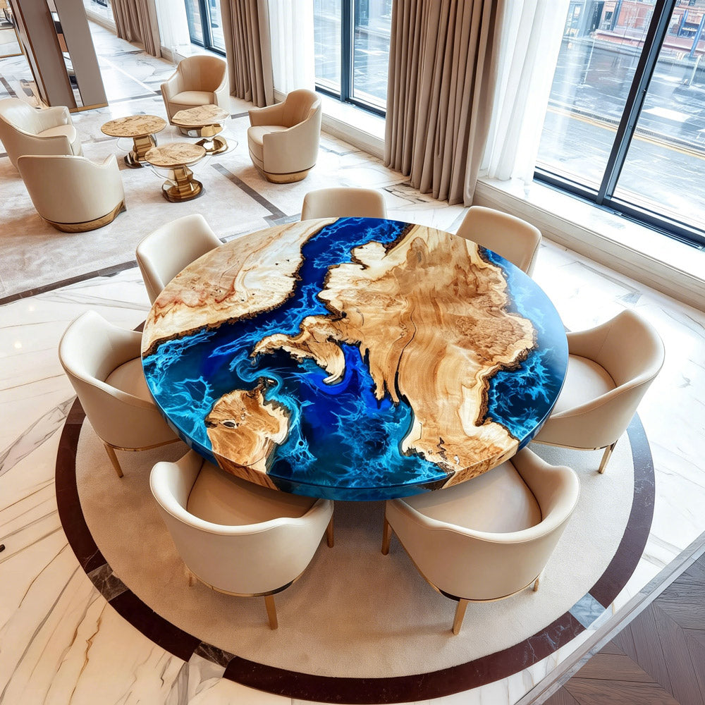 Poplar Ocean Wave Resin Round Epoxy Table URT39