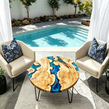 UTT Custom Poplar Round Blue Wave Epoxy Table 