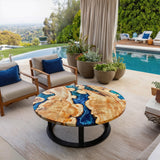 Poplar Round Blue Wave Epoxy Table URT40