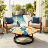 Poplar Round Blue Wave Epoxy Table 